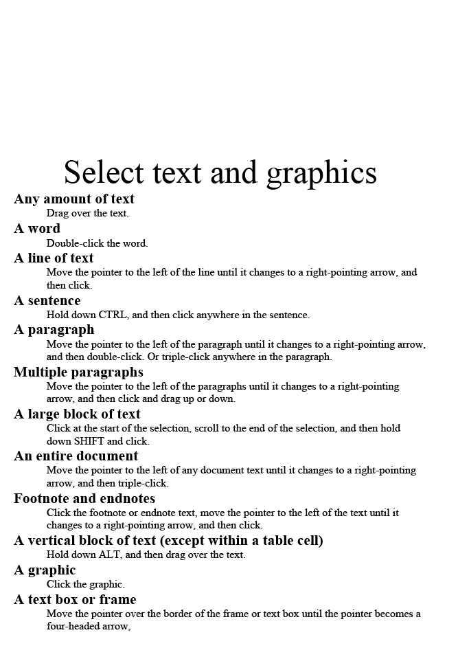 Select text and graphics